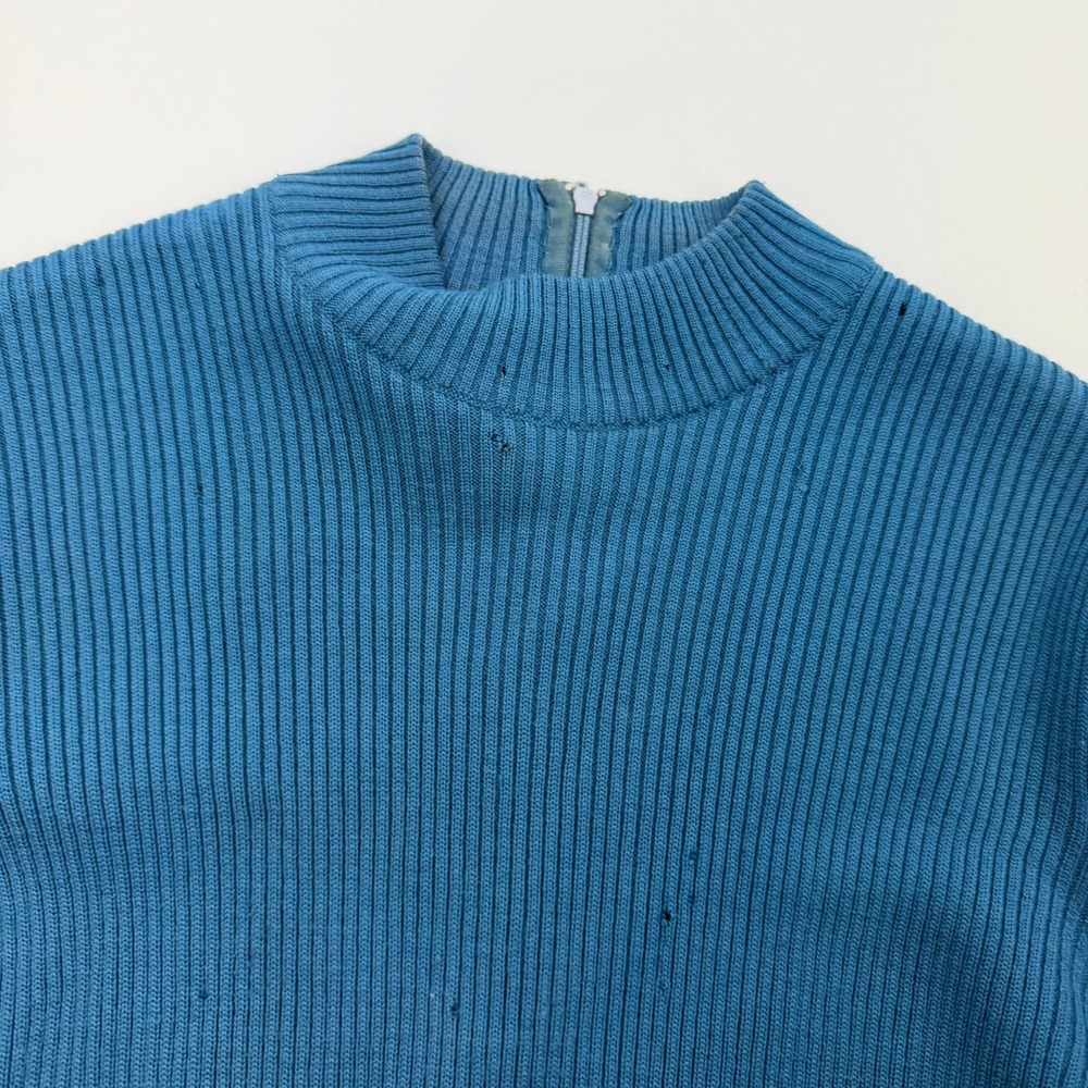 Vintage 60s Sweater Womens 14 Blue Ribbed Wool Made in Hong Kong Zip - Picture 10 of 13